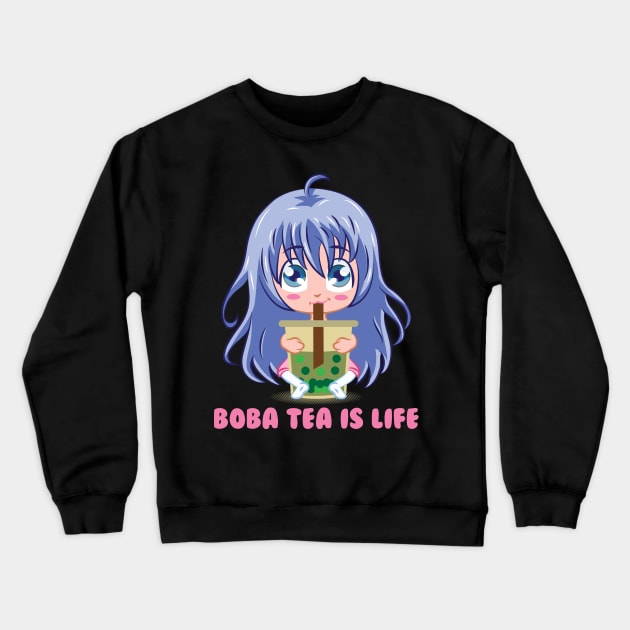Japanese Anime Girl manga boba tea gift Crewneck Sweatshirt by biNutz